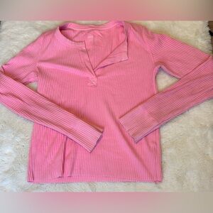 Aerie Pink Ribbed Henley Top